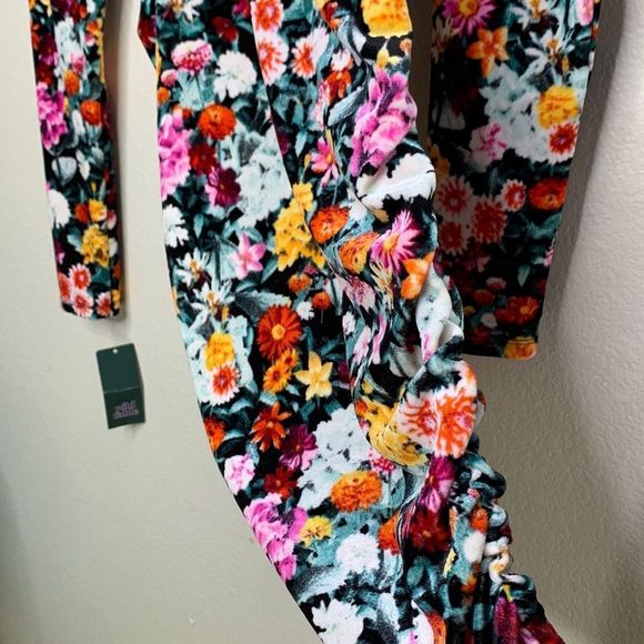 Wild Fable Velvet Floral Mini Dress New Small Ruched Long Sleeve - Picture 9 of 12